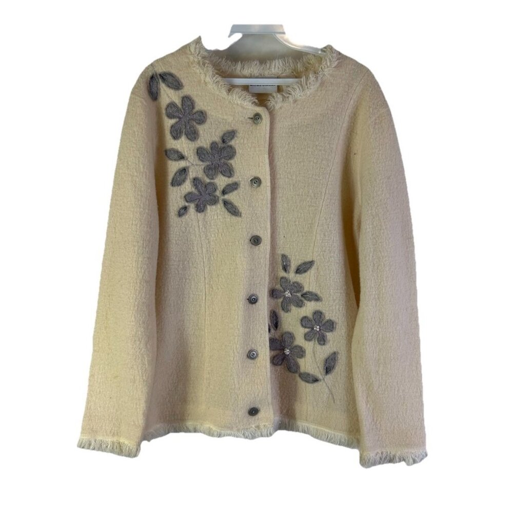 Vintage 90s Cottagecore Fairy Cardigan Sweater Worsted Wool Floral
